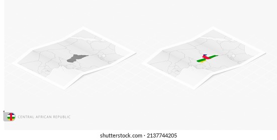 Set of two realistic map of Central African Republic with shadow. The flag and map of Central African Republic in isometric style. Vector template.