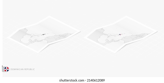 Set of two realistic map of Dominican Republic with shadow. The flag and map of Dominican Republic in isometric style. Vector template.