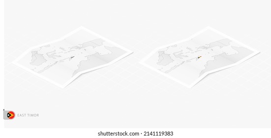 Set of two realistic map of East Timor with shadow. The flag and map of East Timor in isometric style. Vector template.