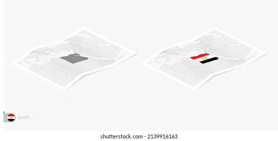 Set of two realistic map of Egypt with shadow. The flag and map of Egypt in isometric style. Vector template.