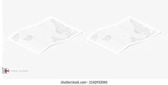 Set of two realistic map of Faroe Islands with shadow. The flag and map of Faroe Islands in isometric style. Vector template.