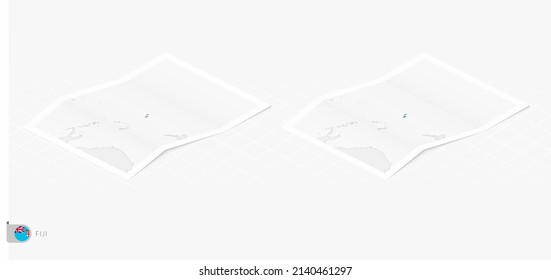 Conjunto de dos mapas realistas de Fiyi con sombra. La bandera y el mapa de Fiyi en estilo isométrico. Plantilla de vectores.