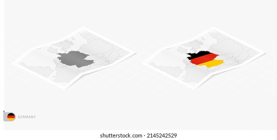 Satz von zwei realistischen Karte von Deutschland mit Schatten. Die Flagge und Landkarte von Deutschland im isometrischen Stil. Vektorvorlage.