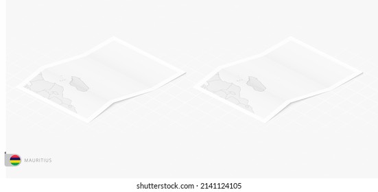 Set of two realistic map of Mauritius with shadow. The flag and map of Mauritius in isometric style. Vector template.