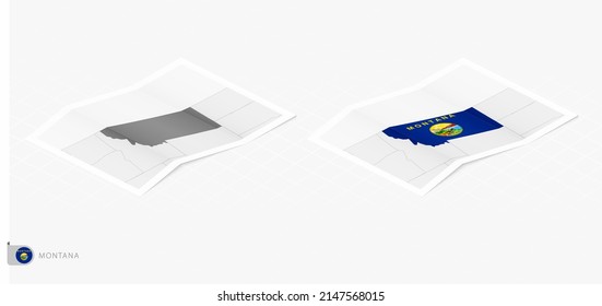 Set of two realistic map of Montana with shadow. The flag and map of Montana in isometric style. Vector template.