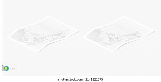 Set of two realistic map of Palau with shadow. The flag and map of Palau in isometric style. Vector template.