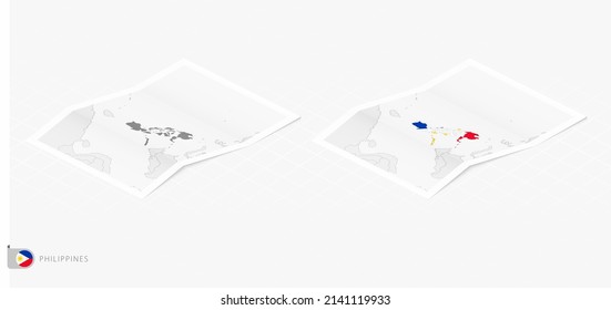 Set of two realistic map of Philippines with shadow. The flag and map of Philippines in isometric style. Vector template.