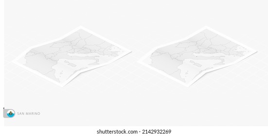 Set of two realistic map of San Marino with shadow. The flag and map of San Marino in isometric style. Vector template.