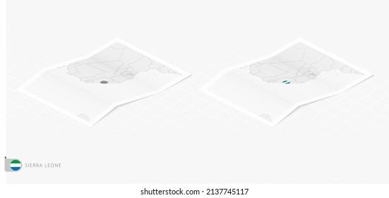 Satz von zwei realistischen Karte von Sierra Leone mit Schatten. Die Flagge und Karte von Sierra Leone im isometrischen Stil. Vektorvorlage.