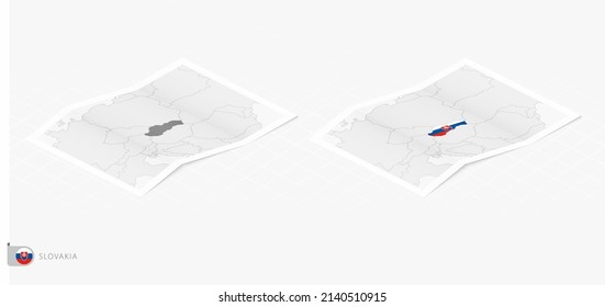 Set of two realistic map of Slovakia with shadow. The flag and map of Slovakia in isometric style. Vector template.