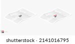 Set of two realistic map of Syria with shadow. The flag and map of Syria in isometric style. Vector template.