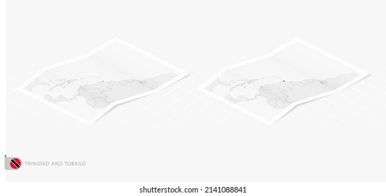 Set of two realistic map of Trinidad and Tobago with shadow. The flag and map of Trinidad and Tobago in isometric style. Vector template.