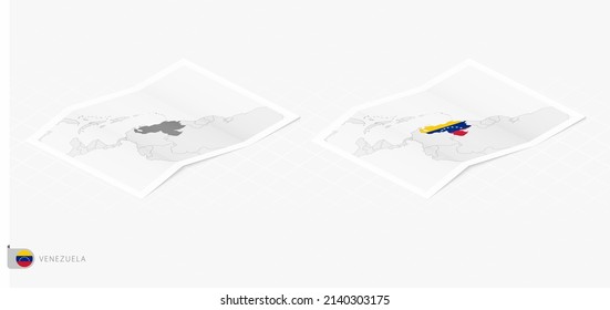 Set of two realistic map of Venezuela with shadow. The flag and map of Venezuela in isometric style. Vector template.
