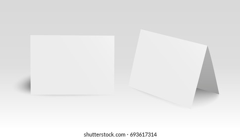 Set of two realistic standing vector blank bent paper cards