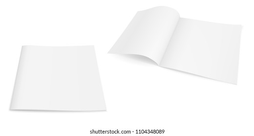 Set of two realistic vector images (layout, mock-up) of a booklet (magazine, brochure): closed and open booklet: a perspective view. The image is created using a gradient mesh. Vector EPS 10.