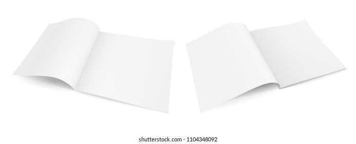 A set of two realistic vector images (layout, mock-up) of an open booklet (magazine, brochure), a perspective view. The image is created using a gradient mesh. Vector EPS 10.