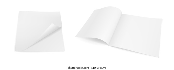 Set of two realistic vector images (layout, mock-up) of the booklet (magazine, brochure, notebook): closed and open booklet, perspective view. The image is created using a gradient mesh. Vector EPS 10