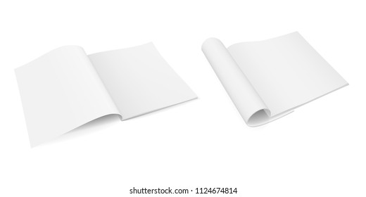 Set of two realistic vector images (layout, mock-up) of an open booklet (magazine, brochure), booklet with folded pages, perspective view. The image was created using gradient mesh. EPS 10.