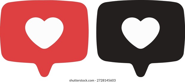 Conjunto de dos burbujas de notificación de corazón de redes sociales rojas y negras para marketing digital y diseño de interfaz