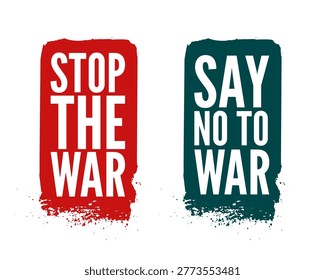 set of two red teal antiwar slogans distress banner design vector
