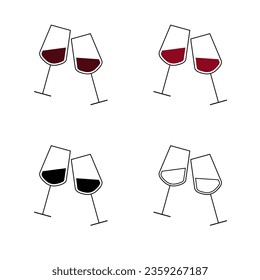 Conjunto de dos vasos de vino tinto, icono. Celebrar y alentar, ilustración vectorial
