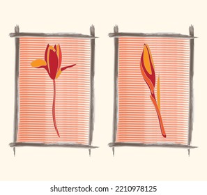 Set of Two Red and Yellow Flower Floral Scenery Frame, Flower Scenery Frame Background