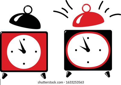 Set of two red-black alarms isolated on white background.  Vector illustration. 