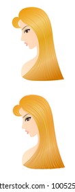 Set of two red-haired woman hairstyle patterns for your design. The lower one is performed with application of Illustrator's Bristle Brush, and the upper pattern is a base model. Eps 10