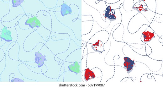 Set of Two Repeat Bugs trails Patterns / Vector Illustration / Bright Multicolored / Patterns saved to Pattern Swatches