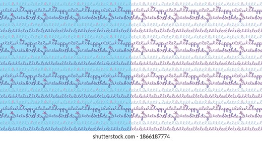 Set of Two Repeating Squiggle Birthday Patterns on Blue and White Backgrounds