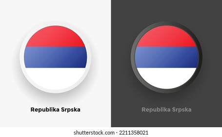Conjunto de dos botones de la bandera de la República Srpska con fondo en blanco y negro. Resumen de botones brillantes redondeados metálicos con bandera nacional