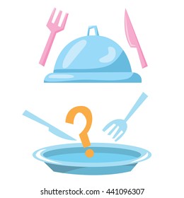 Set of two restaurant plates in cartoon vector style