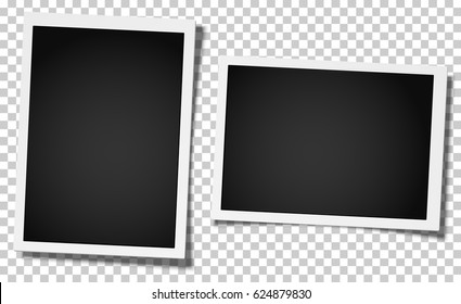 Set of two retro realistic vector photo frames, vertical and horizontal, placed on transparent background. Template photo design.