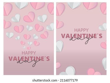 Set of two romantic cards for Valentine's Day with hearts