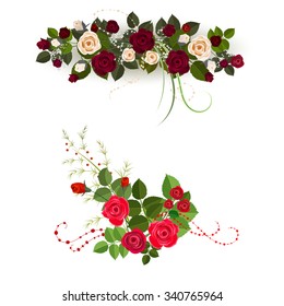 Set of two rose design elements isolated on white background. It can be used for greeting card and invitation.