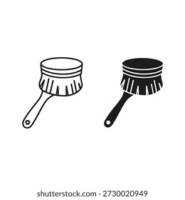 Set of two round cleaning brush icons, outline and filled style