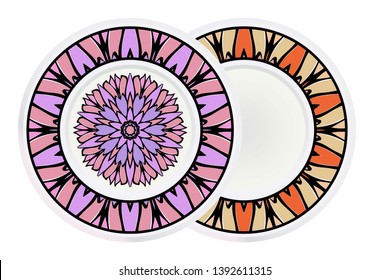 Set of two round decoration frame and mandala ornament. vector illustration.