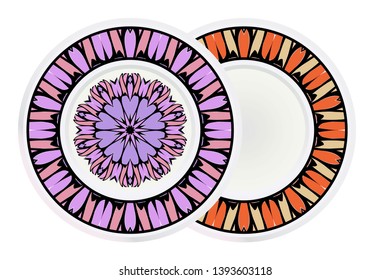 Set of two round decoration frame and mandala ornament. vector illustration.