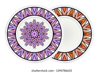 Set of two round decoration frame and mandala ornament. vector illustration.