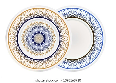 Set of two round decoration frame and Sacred Oriental Mandala. Floral Ornament. Vector Illustration. 