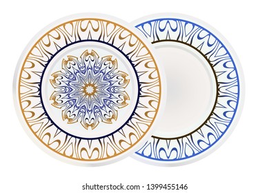 Set of two round decoration frame and Sacred Oriental Mandala. Floral Ornament. Vector Illustration. 