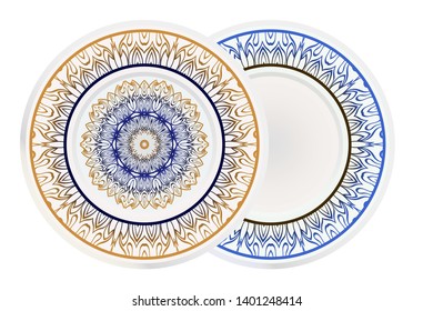 Set of two round decoration frame and Sacred Oriental Mandala. Floral Ornament. Vector Illustration. 