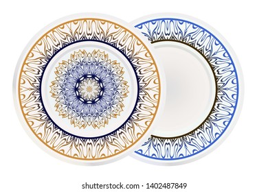 Set of two round decoration frame and Sacred Oriental Mandala. Floral Ornament. Vector Illustration. 