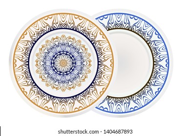 Set of two round decoration frame and Sacred Oriental Mandala. Floral Ornament. Vector Illustration. 