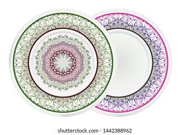 Set of two round decoration frame and Sacred Oriental Mandala. Floral Ornament. Vector Illustration. 