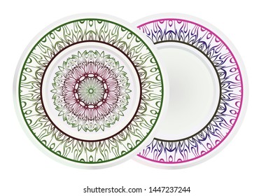 Set of two round decoration frame and Sacred Oriental Mandala. Floral Ornament. Vector Illustration. 