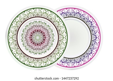 Set of two round decoration frame and Sacred Oriental Mandala. Floral Ornament. Vector Illustration. 
