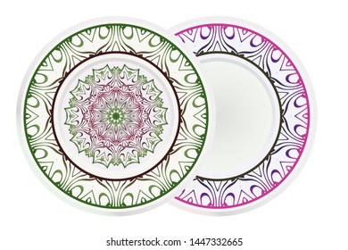 Set of two round decoration frame and Sacred Oriental Mandala. Floral Ornament. Vector Illustration. 