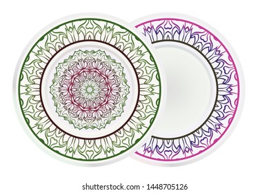 Set of two round decoration frame and Sacred Oriental Mandala. Floral Ornament. Vector Illustration. 