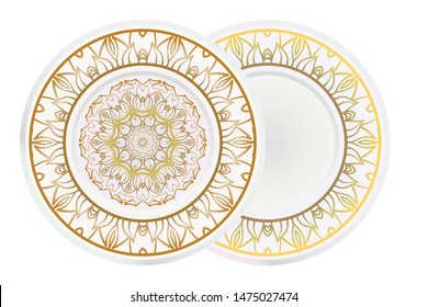 Set of two round decoration frame and Sacred Oriental Mandala. Floral Ornament. Vector Illustration. 